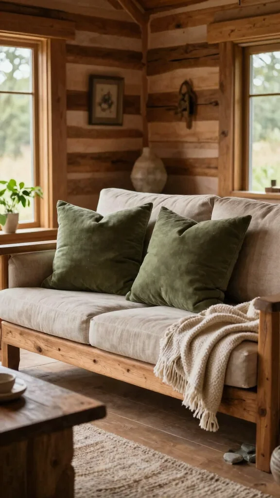 16 Olive Green Throw Pillows Ideas for a Warm Earthy Feel - 12. Cozy Cabin Vibes 1