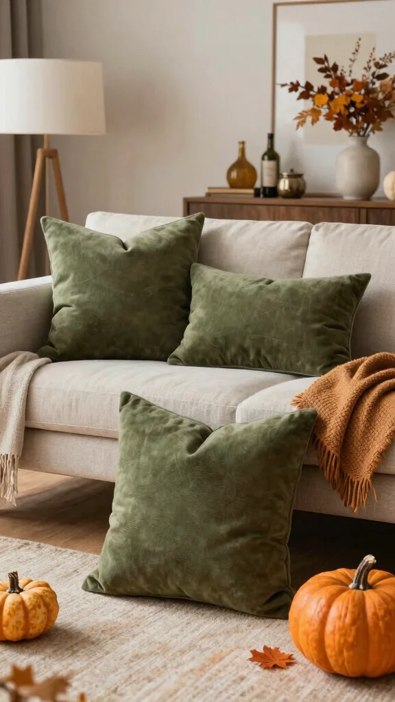 16 Olive Green Throw Pillows Ideas for a Warm Earthy Feel - 15. Seasonal Decor Change 1