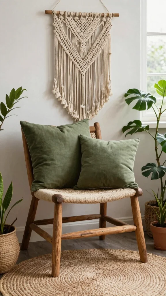 16 Olive Green Throw Pillows Ideas for a Warm Earthy Feel - 2. Boho Chic with Macrame 1