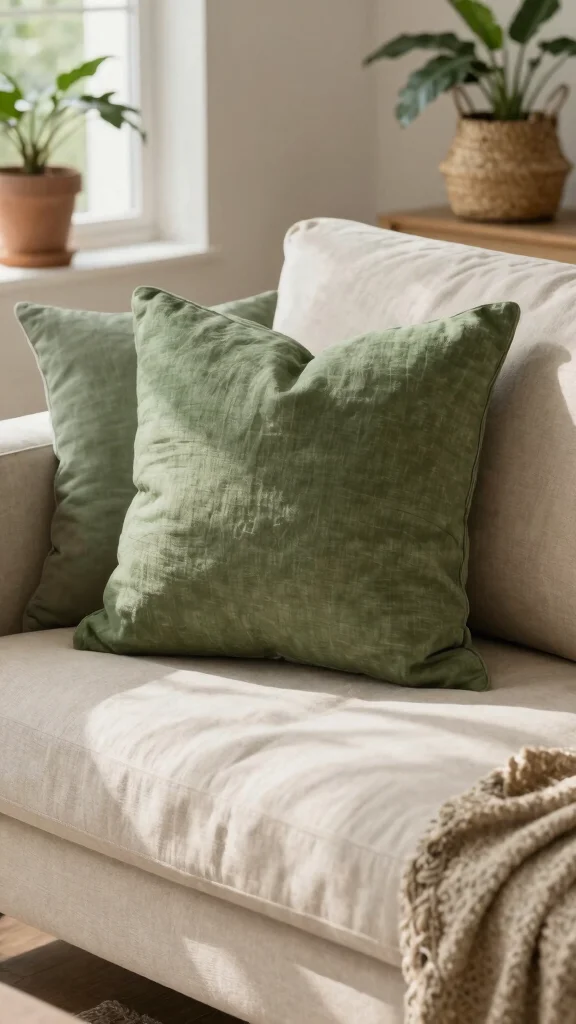 16 Olive Green Throw Pillows Ideas for a Warm Earthy Feel - 3. Sustainable Linen Love 1