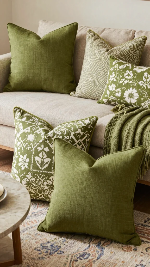16 Olive Green Throw Pillows Ideas for a Warm Earthy Feel - 4. Earthy Patterns and Prints 1