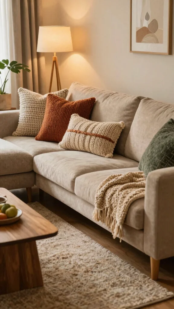 16 Throw Pillows Sectional Couch Ideas for a Cozy Setup - 10. Textured Knits and Wovens 1