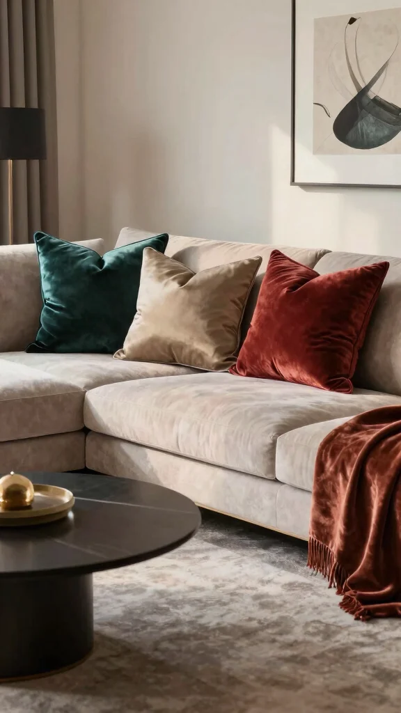 16 Throw Pillows Sectional Couch Ideas for a Cozy Setup - 12. Elegant Velvet and Silk 1