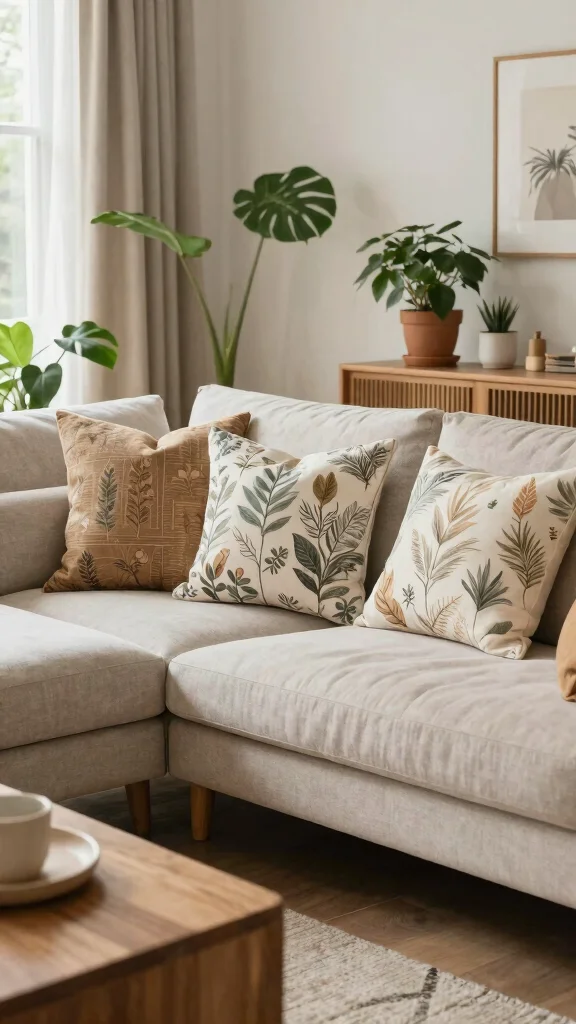 16 Throw Pillows Sectional Couch Ideas for a Cozy Setup - 13. Nature-Inspired Designs 1