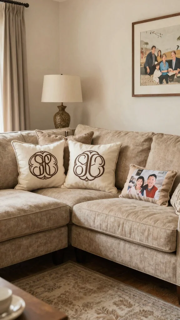 16 Throw Pillows Sectional Couch Ideas for a Cozy Setup - 14. Personalized Touches 1