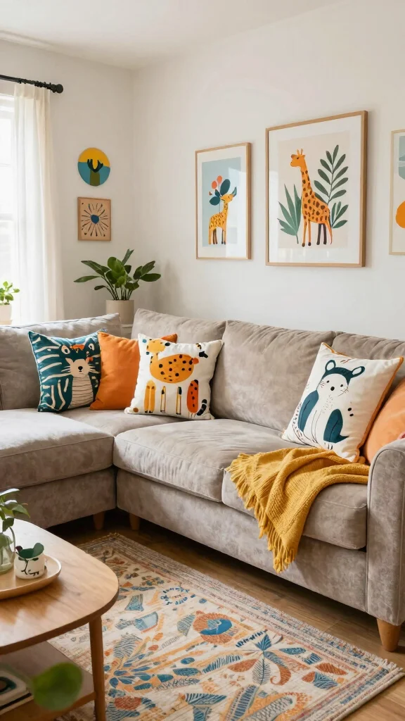 16 Throw Pillows Sectional Couch Ideas for a Cozy Setup - 9. Whimsical Animal Prints 1