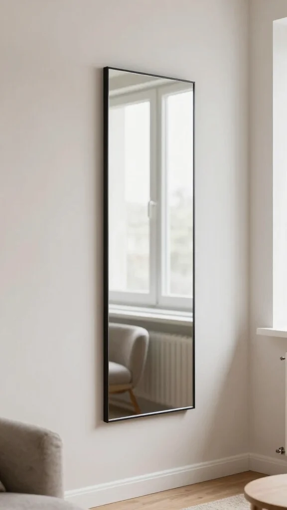 16 Vertical Mirrors on Wall Living Room Ideas for Height - 12. Slim Profile Mirrors for Tight Spaces 1