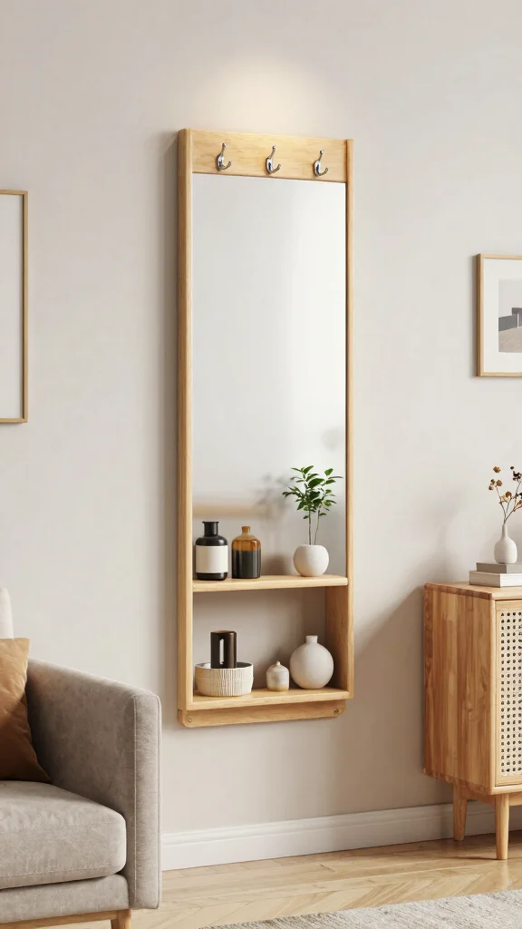 16 Vertical Mirrors on Wall Living Room Ideas for Height - 14. Multi-Functional Mirror Designs 1