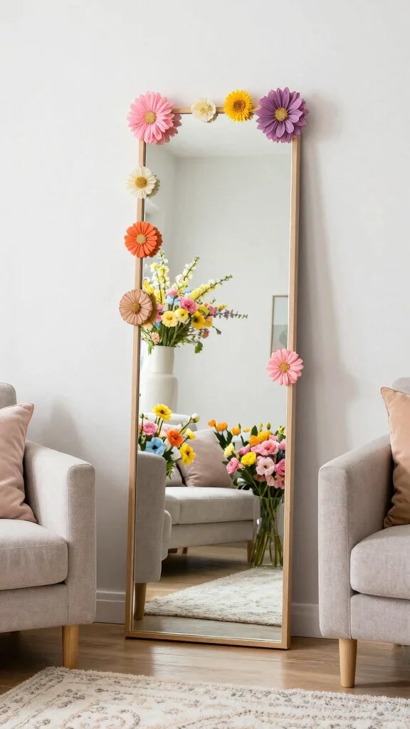 16 Vertical Mirrors on Wall Living Room Ideas for Height - 16. Seasonal Decor Reflections 1