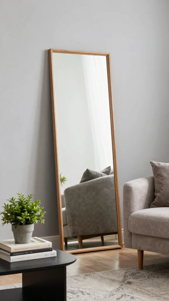16 Vertical Mirrors on Wall Living Room Ideas for Height - 3. Leaning Mirrors for a Casual Vibe 1