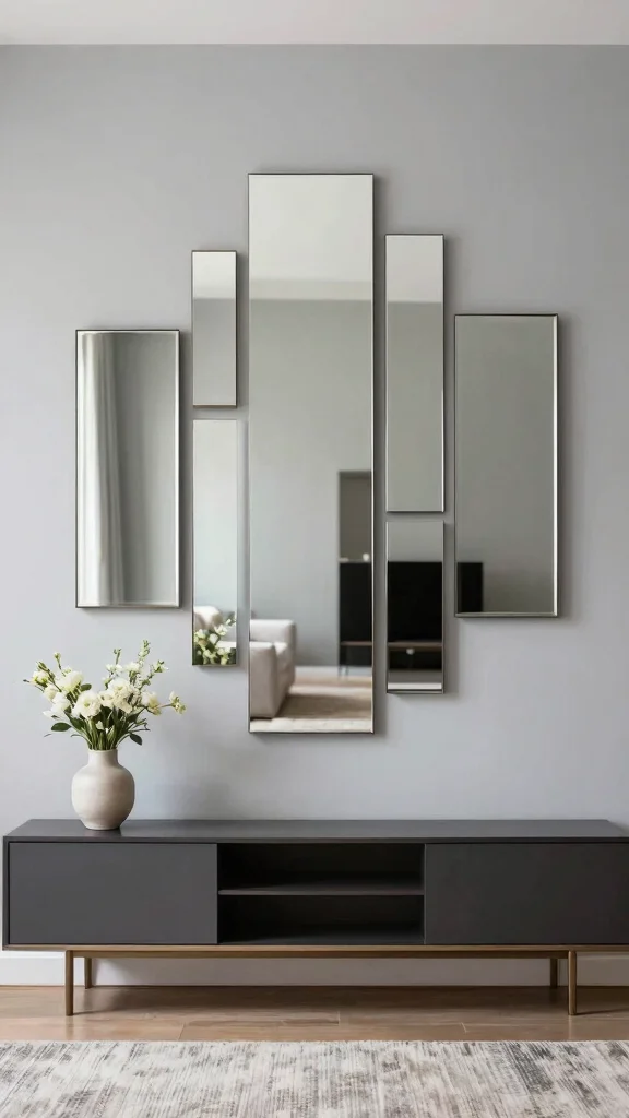 16 Vertical Mirrors on Wall Living Room Ideas for Height - 4. Clustered Mirrors for a Statement Wall 1