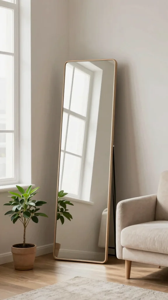 16 Vertical Mirrors on Wall Living Room Ideas for Height - 7. Creative Corner Placement 1