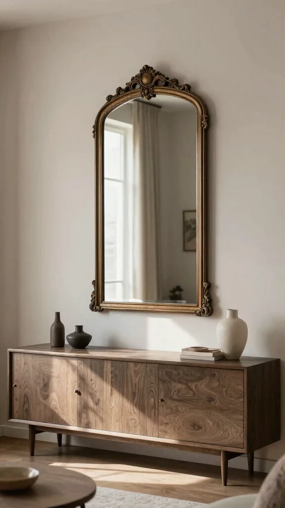 16 Vertical Mirrors on Wall Living Room Ideas for Height - 8. Vintage Charm with Antique Mirrors 1