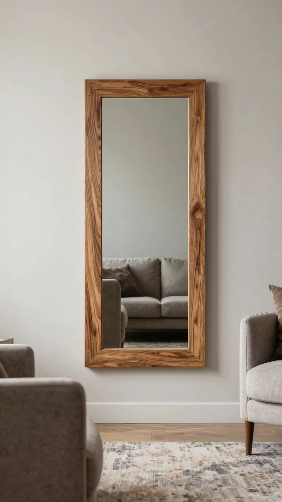 16 Vertical Mirrors on Wall Living Room Ideas for Height - 9. Textured Frames for Added Depth 1