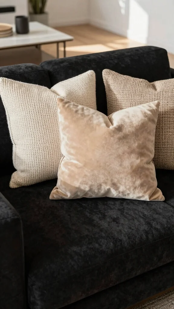 17 Black Couch Throw Pillows Ideas for a Modern Edge - 1. Textured Neutrals 1