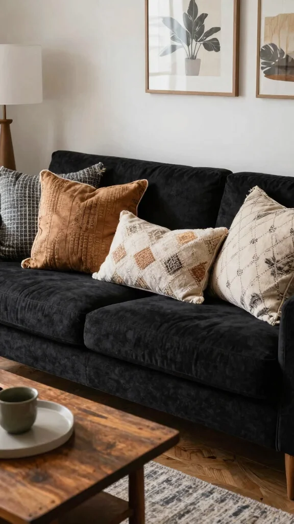 17 Black Couch Throw Pillows Ideas for a Modern Edge - 10. Vintage Finds 1