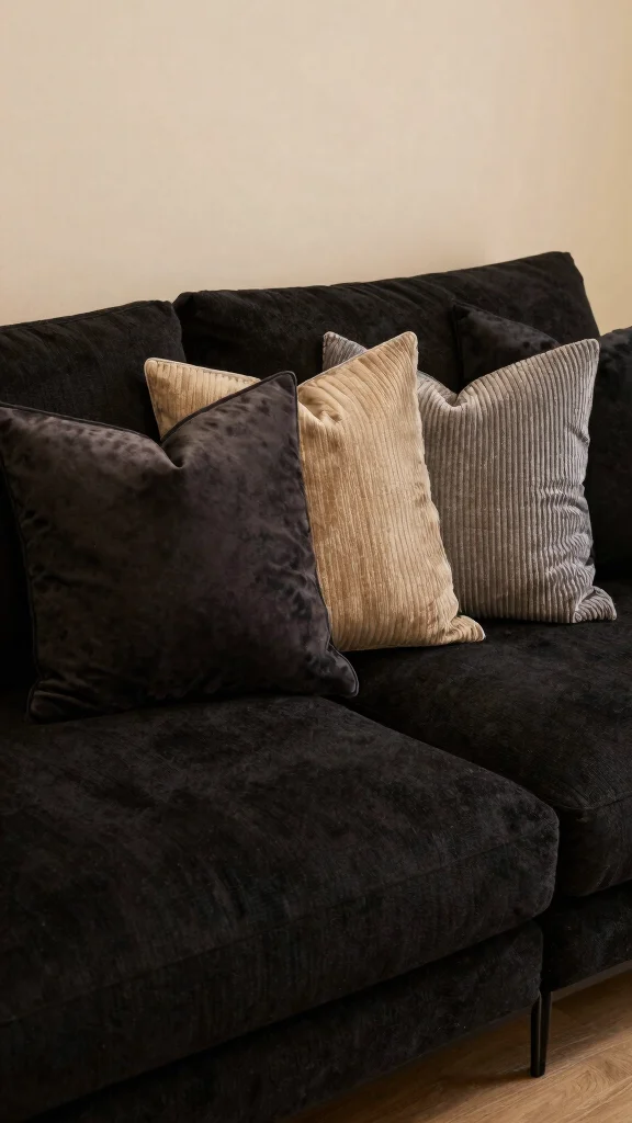 17 Black Couch Throw Pillows Ideas for a Modern Edge - 16. Statement Textures 1