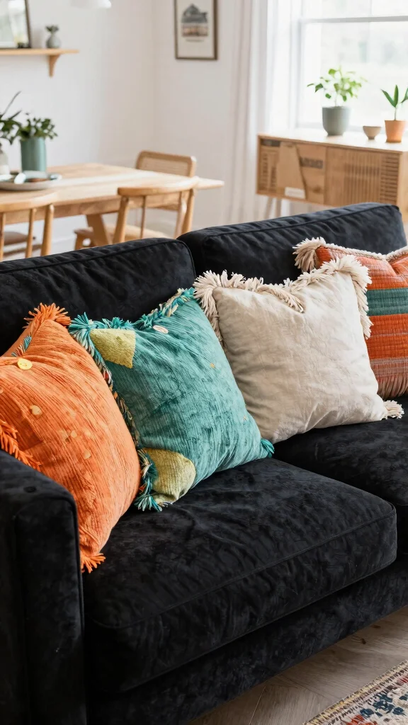 17 Black Couch Throw Pillows Ideas for a Modern Edge - 5. Playful Fringe 1