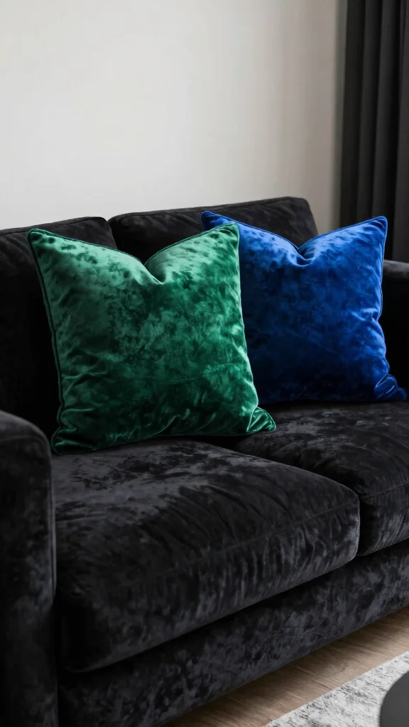 17 Black Couch Throw Pillows Ideas for a Modern Edge - 9. Luxurious Velvet 1