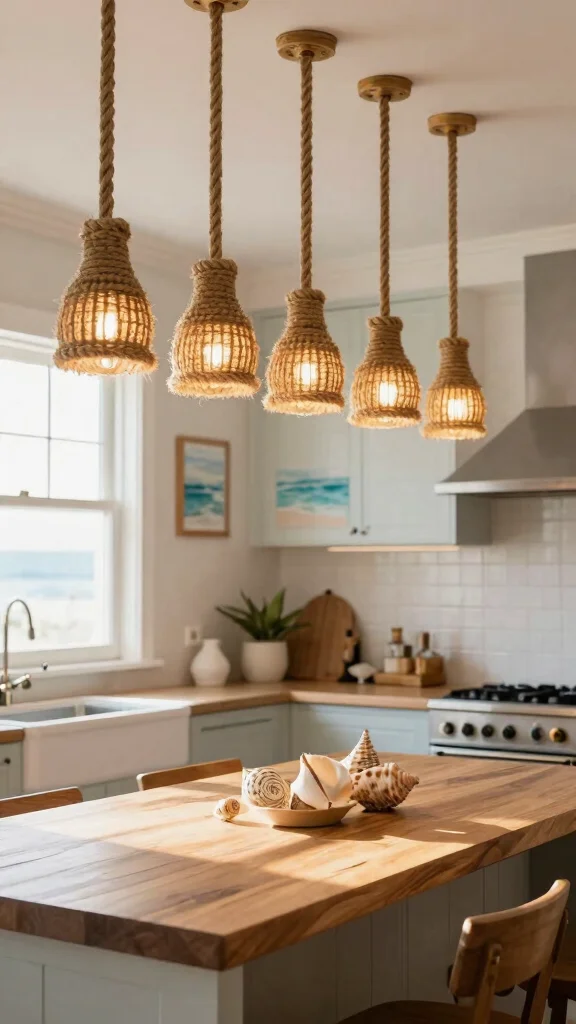17 Coastal Lighting Fixtures Beach Houses Ideas for Breezy Style - 12. Twisted Rope Pendants 1