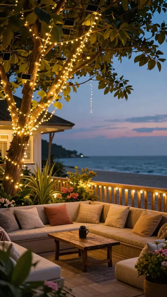 17 Coastal Lighting Fixtures Beach Houses Ideas for Breezy Style - 4. Solar-Powered String Lights 1