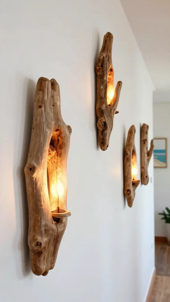 17 Coastal Lighting Fixtures Beach Houses Ideas for Breezy Style - 6. Driftwood Wall Sconces 1
