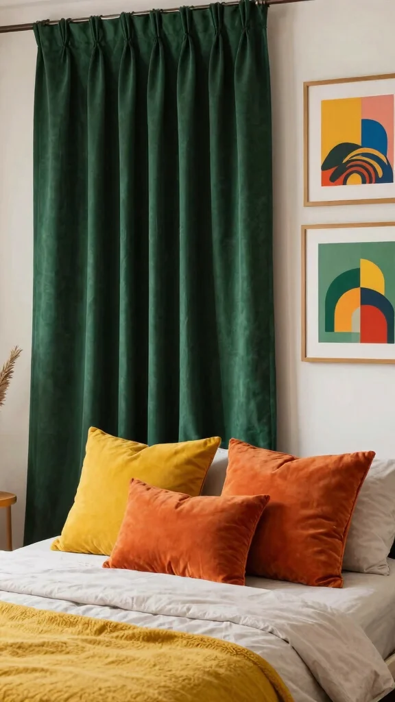 17 Dark Green Curtains Bedroom Ideas for a Cozy Atmosphere - 11. Bold Accents 1