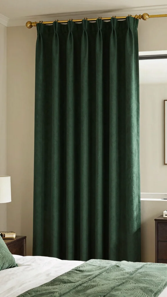 17 Dark Green Curtains Bedroom Ideas for a Cozy Atmosphere - 12. Statement Hardware 1