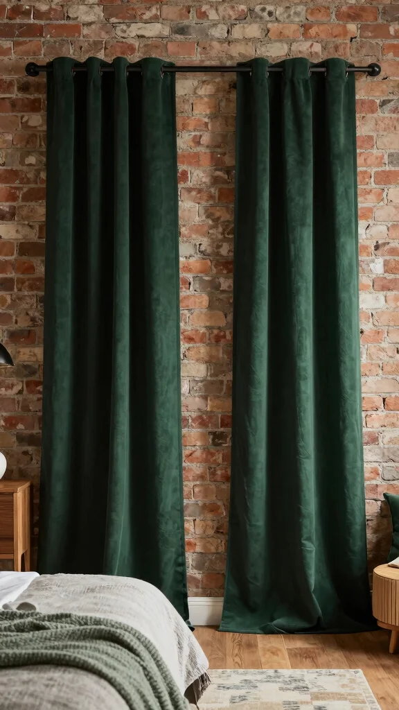 17 Dark Green Curtains Bedroom Ideas for a Cozy Atmosphere - 14. Textured Walls 1