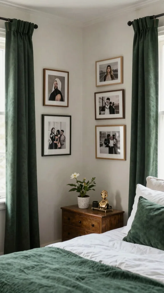 17 Dark Green Curtains Bedroom Ideas for a Cozy Atmosphere - 17. Personal Touches 1