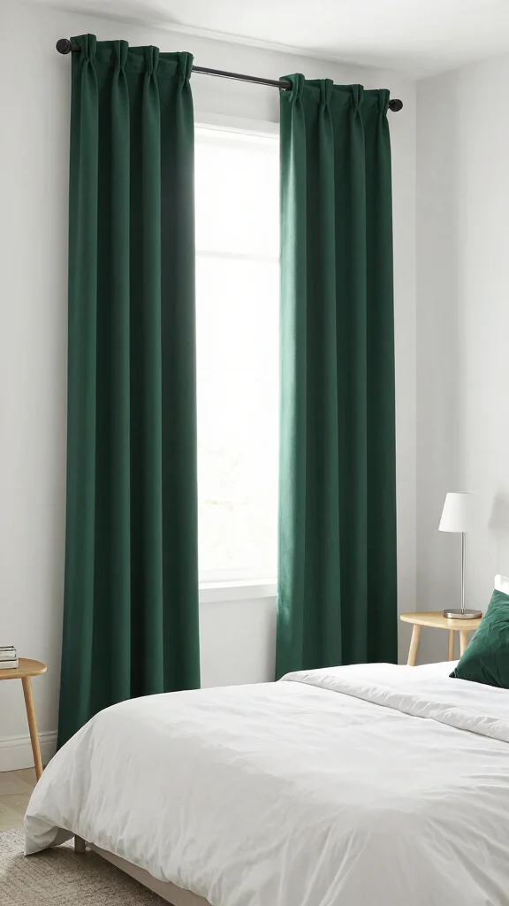 17 Dark Green Curtains Bedroom Ideas for a Cozy Atmosphere - 2. Modern Minimalism 1