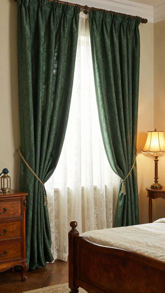17 Dark Green Curtains Bedroom Ideas for a Cozy Atmosphere - 4. Vintage Charm 1