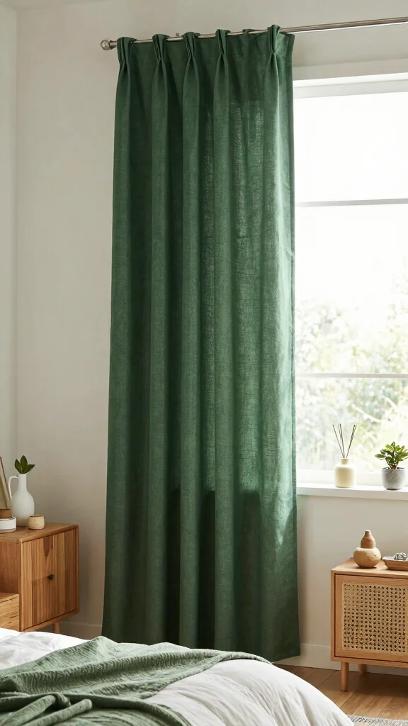 17 Dark Green Curtains Bedroom Ideas for a Cozy Atmosphere - 6. Eco-Friendly Fabrics 1