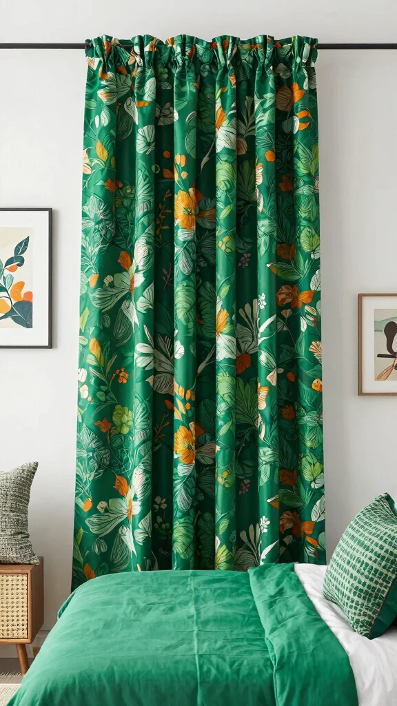 17 Dark Green Curtains Bedroom Ideas for a Cozy Atmosphere - 7. Artful Prints 1