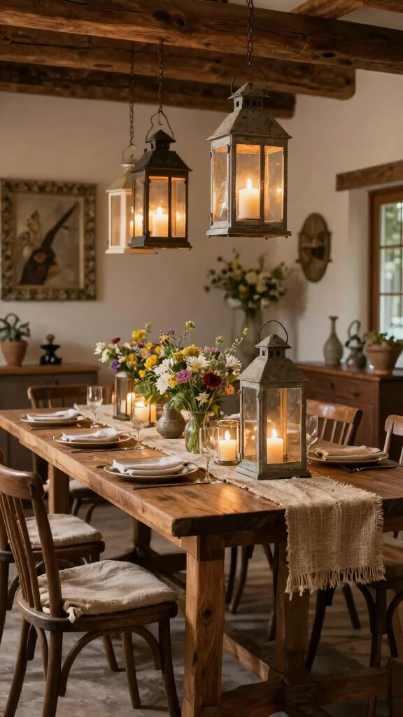 17 Dining Lighting Fixtures Ideas for Elegant Gatherings - 10. Rustic Lanterns: A Cozy, Warm Glow 1