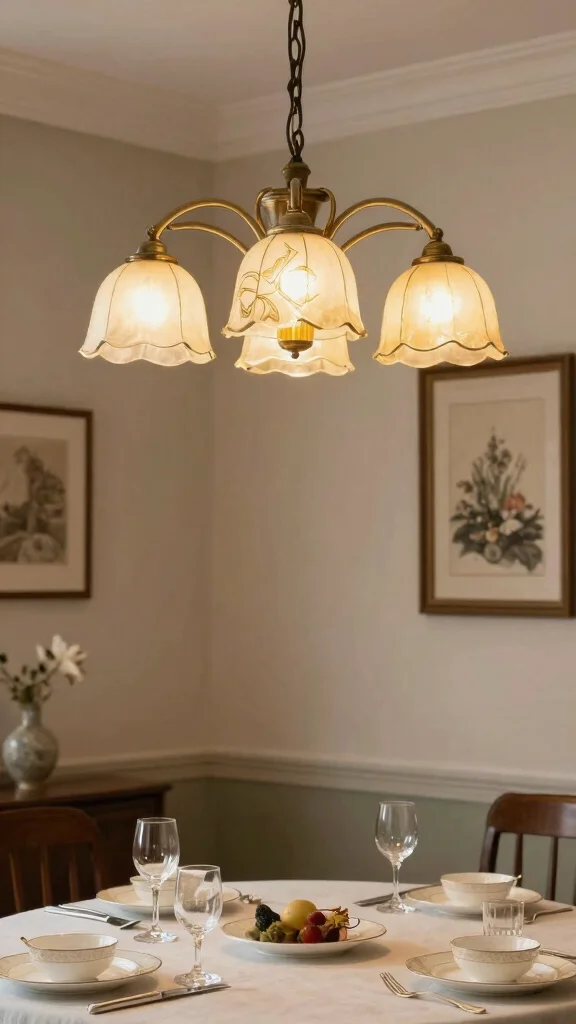 17 Dining Lighting Fixtures Ideas for Elegant Gatherings - 11. Vintage Glass Shades: Soft and Elegant 1
