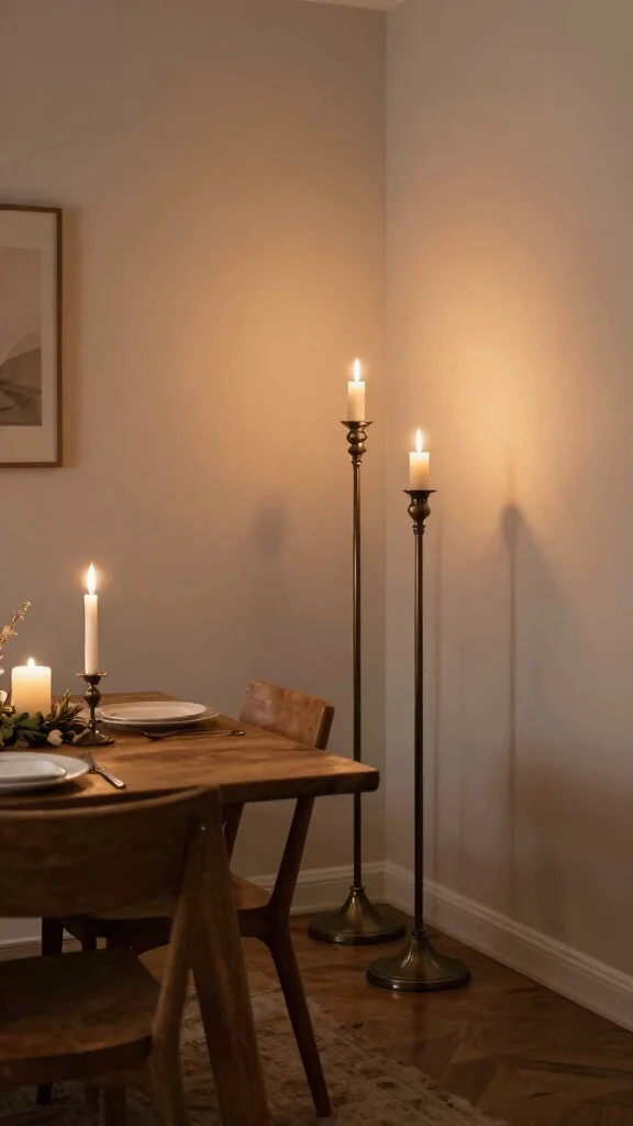 17 Dining Lighting Fixtures Ideas for Elegant Gatherings - 12. Vintage Floor Candle Holders: A Unique Element 1