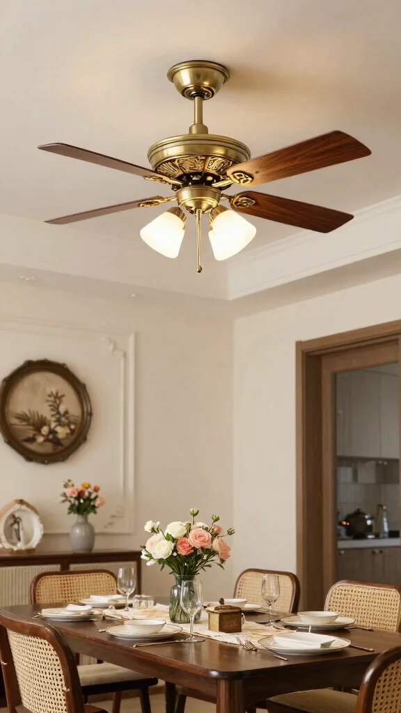 17 Dining Lighting Fixtures Ideas for Elegant Gatherings - 14. Vintage Ceiling Fans with Lights: Practical Elegance 1