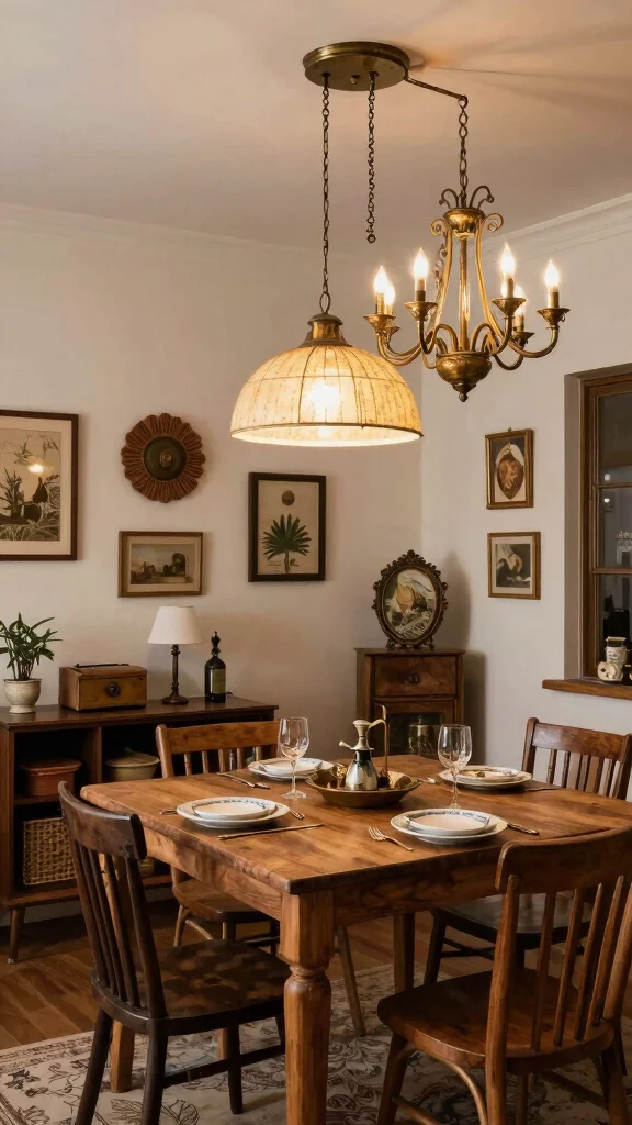17 Dining Lighting Fixtures Ideas for Elegant Gatherings - 15. Unique Vintage Fixtures: One-of-a-Kind Finds 1