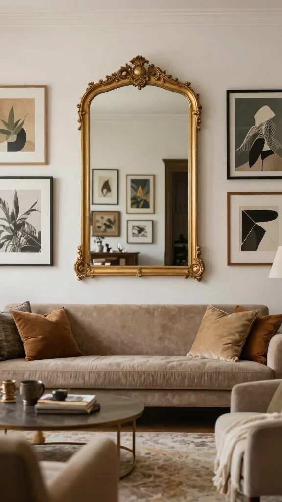 17 Gold Mirrors on Wall Ideas for a Luxe Touch - 10. Gold Mirrors as Art 1