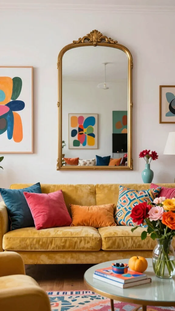17 Gold Mirrors on Wall Ideas for a Luxe Touch - 13. Gold Mirrors with Colorful Accents 1