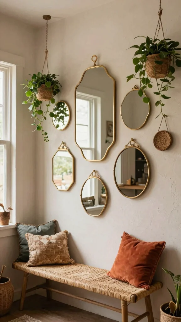 17 Gold Mirrors on Wall Ideas for a Luxe Touch - 3. Bohemian Charm with Layered Mirrors 1