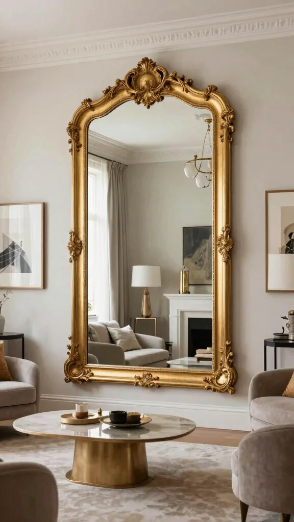 17 Gold Mirrors on Wall Ideas for a Luxe Touch - 4. Statement Piece for Bold Spaces 1