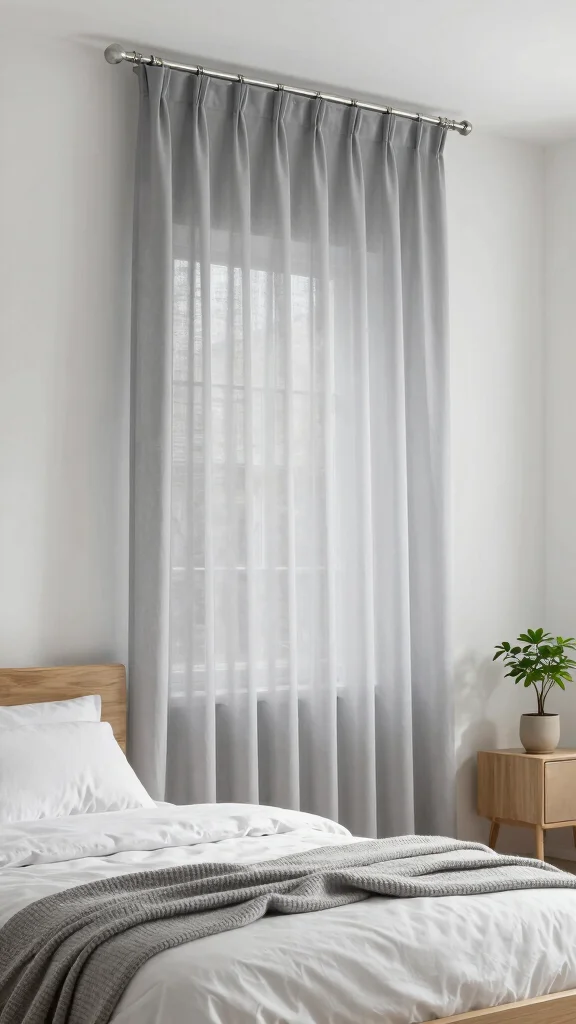 17 Grey and White Curtains Bedroom Ideas for a Timeless Style - 1. Soft Sheer Elegance 1