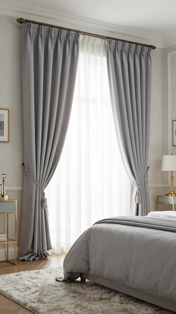 17 Grey and White Curtains Bedroom Ideas for a Timeless Style - 11. Elegant Drapery 1