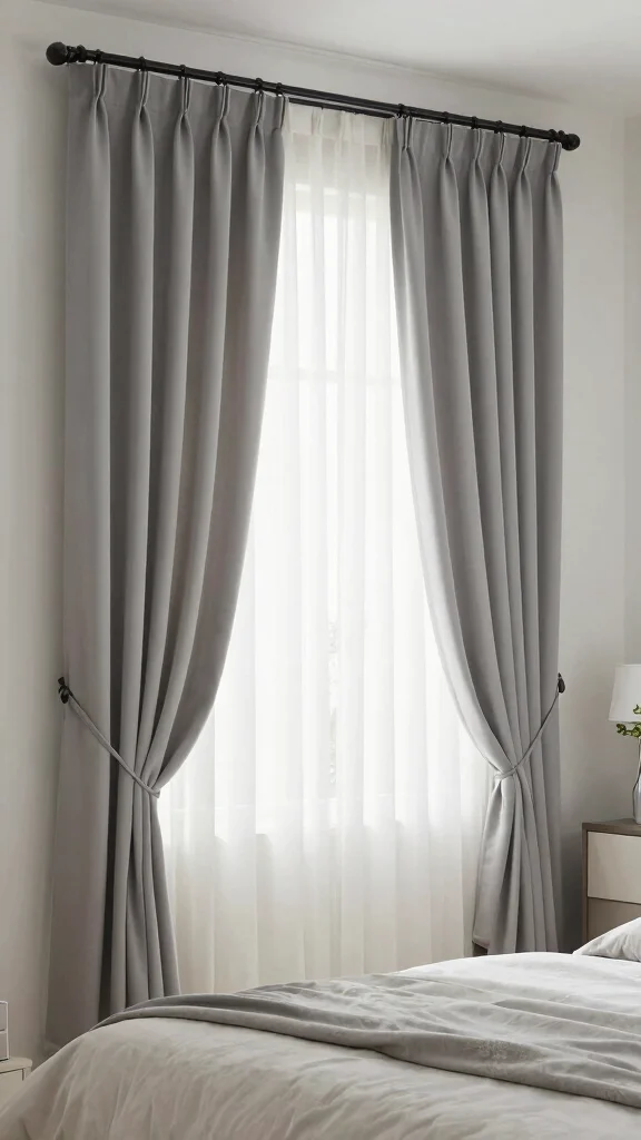 17 Grey and White Curtains Bedroom Ideas for a Timeless Style - 15. Layered Blackout Options 1