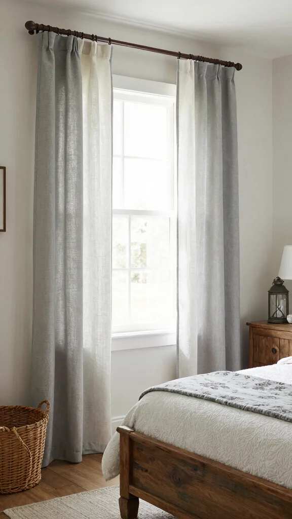 17 Grey and White Curtains Bedroom Ideas for a Timeless Style - 17. Farmhouse Charm 1