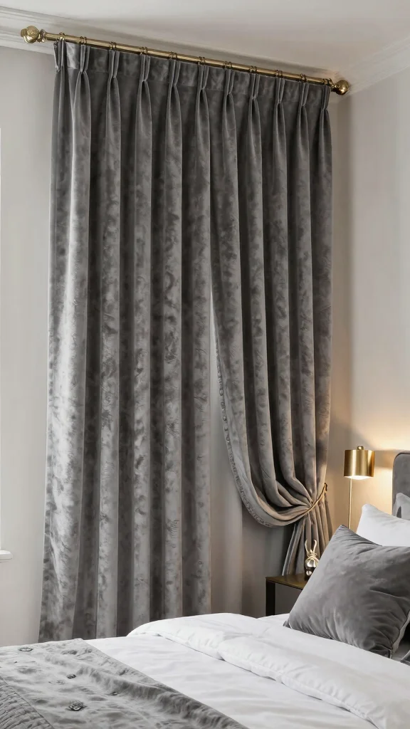 17 Grey and White Curtains Bedroom Ideas for a Timeless Style - 4. Luxurious Velvet Touch 1