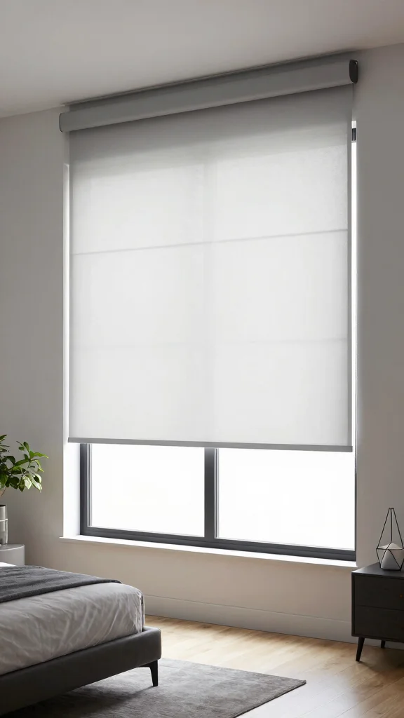 17 Grey and White Curtains Bedroom Ideas for a Timeless Style - 5. Minimalist Roller Shades 1