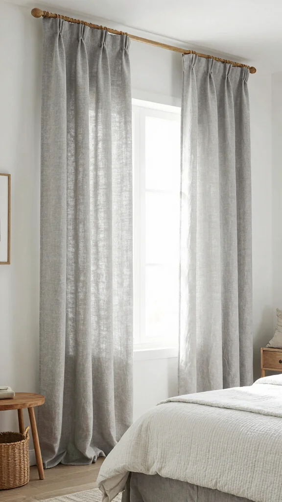 17 Grey and White Curtains Bedroom Ideas for a Timeless Style - 6. Textured Linen Layers 1